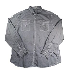 MMA Elite Shirt Mens 2XL Black Military Patch Button Down Band Collar Casual